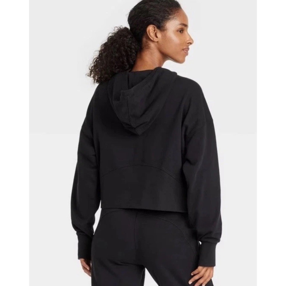 Women's French Terry 1/2 Zip Hooded Pullover Sweatshirt JoyLab Black Size XL